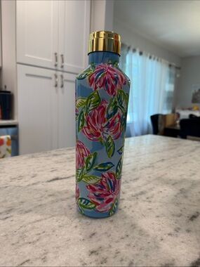 Lilly Pulitzer Floral Stainless Steel Water Bottle - Blue with Pink Floral Print